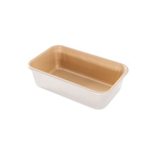 Nordic Ware aluminum loaf pan with nonstick coating, rectangular shape, natural exterior and golden interior