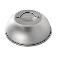 Nordic Ware stainless steel high dome grill lid with hinged handle, circular shape, polished silver finish