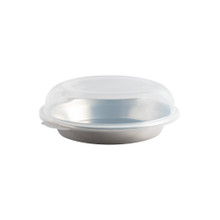 Nordic Ware aluminum pie pan with clear plastic high dome lid, natural silver finish with handles