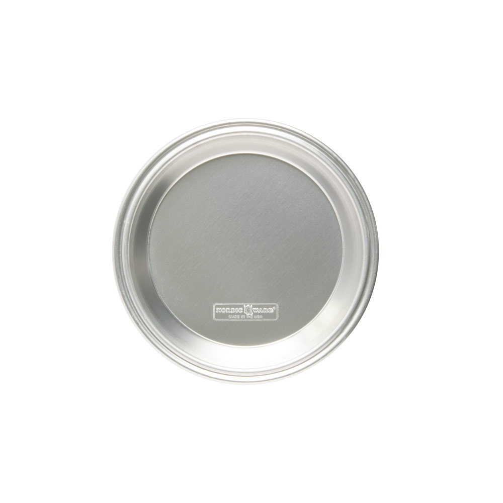 Nordic Ware aluminum pie pan with clear plastic high dome lid, natural silver finish with handles