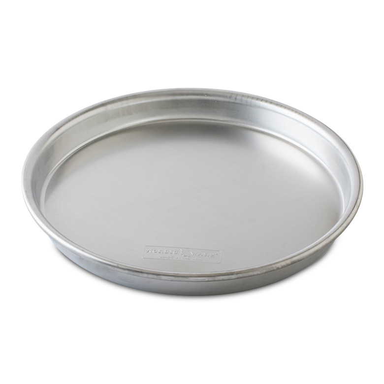 Nordic Ware Naturals 14-inch round aluminum deep dish pizza pan with raised edges, natural silver finish