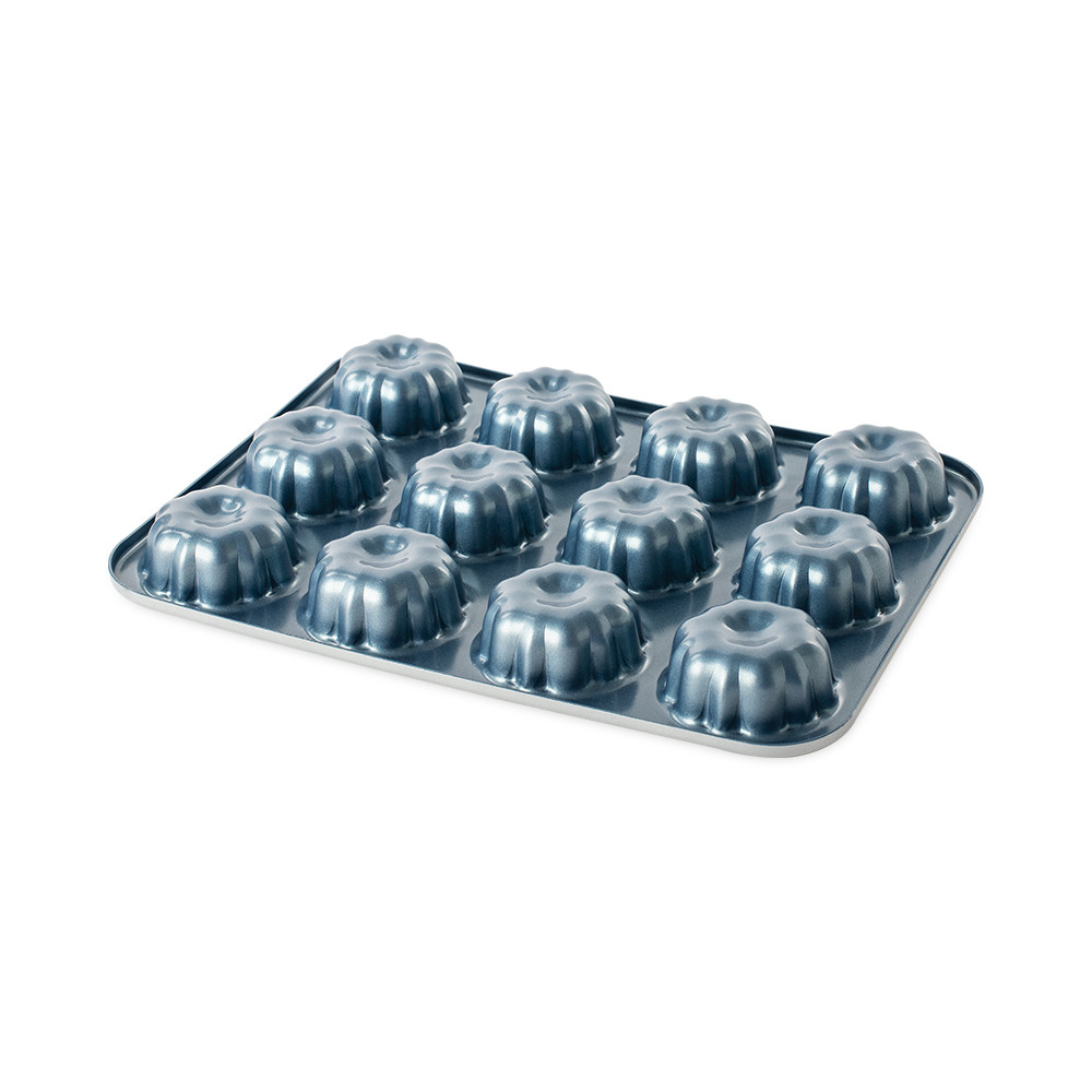 Nordic Ware aluminum mini bundt cupcake pan with 12 fluted cavities, twilight blue nonstick coating