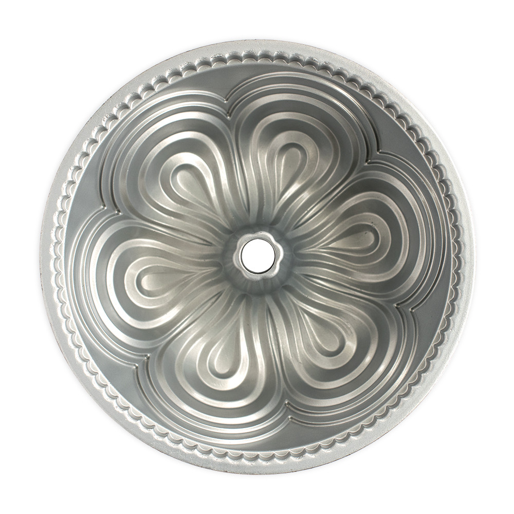 Nordic Ware aluminum Chiffon bundt pan interior showing detailed flower petal design with center tube