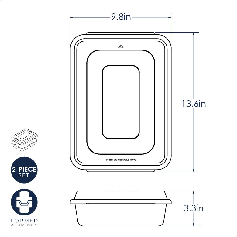 Nordic Ware Naturals aluminum 9x13 rectangular cake pan with clear storage lid dimensional diagram