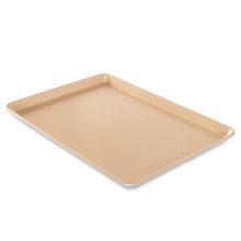 Nordic Ware nonstick aluminum big sheet baking pan, rectangular with low rim, golden beige finish