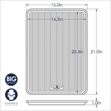Nordic Ware Prism Big Sheet dimensional drawing showing 21x15 inch aluminum baking pan measurements