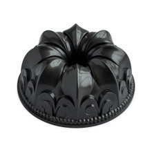 Nordic Ware Fleur de Lis bundt pan, dark gray aluminum with ornate French lily pattern and fluted design