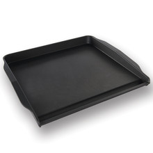 Nordic Ware black non-stick backsplash griddle with raised back edge and flat rectangular cooking surface