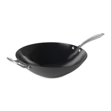 Nordic Ware 14-inch spun aluminum wok with dark non-stick interior and stainless steel handles
