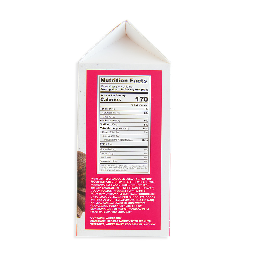Nordic Ware Double Chocolate Bundt cake mix box side panel showing nutrition facts label