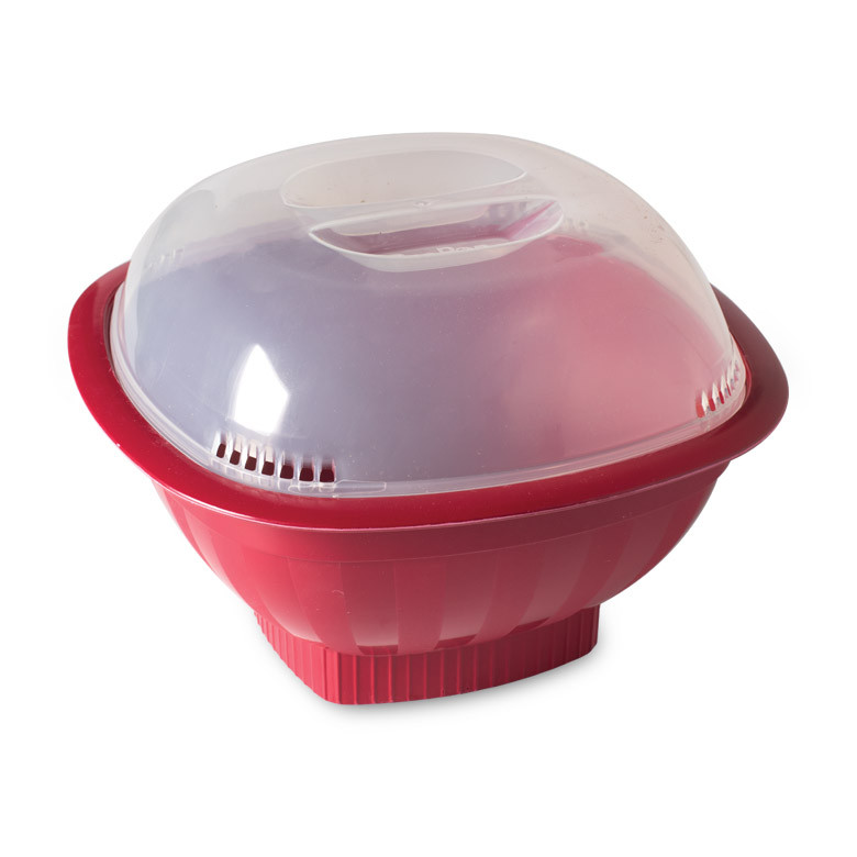 Nordic Ware Pro Pop Popper, red silicone microwave bowl with clear vented dome lid for popcorn
