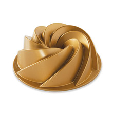 Nordic Ware 6-cup Heritage bundt pan, gold aluminum with elegant swirled fluted design