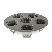 Nordic Ware Cozy Village aluminum baking pan with 6 house-shaped cavities, silver nonstick interior