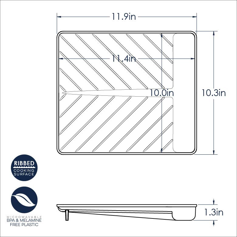 Nordic Ware aluminum slanted bacon tray with raised ridges and sloped design, natural silver finish