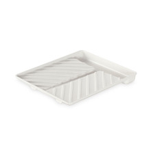 Nordic Ware aluminum slanted bacon tray with ribbed surface and grease well, rectangular silver cookware