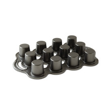 Nordic Ware aluminum petite popover pan with six deep cups, natural silver finish, overhead exterior view