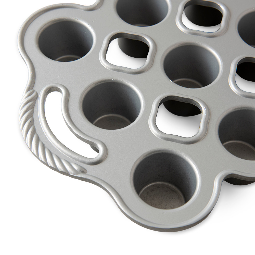 Nordic Ware aluminum petite popover pan with six deep circular cups, natural silver finish