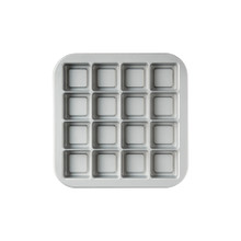 Nordic Ware aluminum brownie bites baking pan with 12 square cavities, natural silver finish
