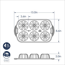 Nordic Ware Anniversary Bundtlette pan technical drawing