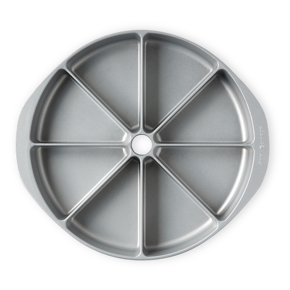 Nordic Ware cast aluminum scone and cornbread pan with 8 triangular wedge cavities, natural finish