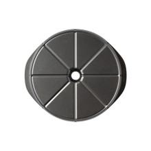 Nordic Ware aluminum scone pan bottom view, showing 8 triangular wedge-shaped cavities in natural silver finish