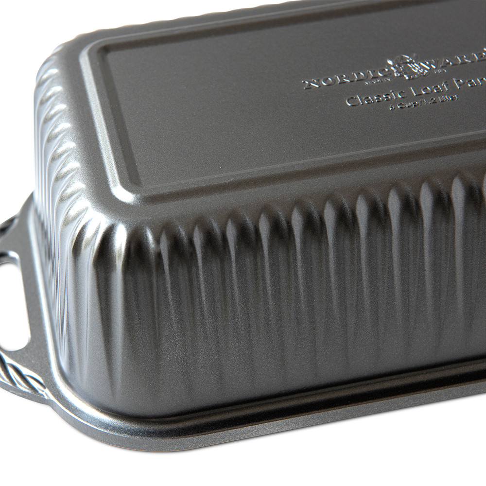 Nordic Ware ProCast aluminum loaf pan, rectangular with straight sides and natural silver finish