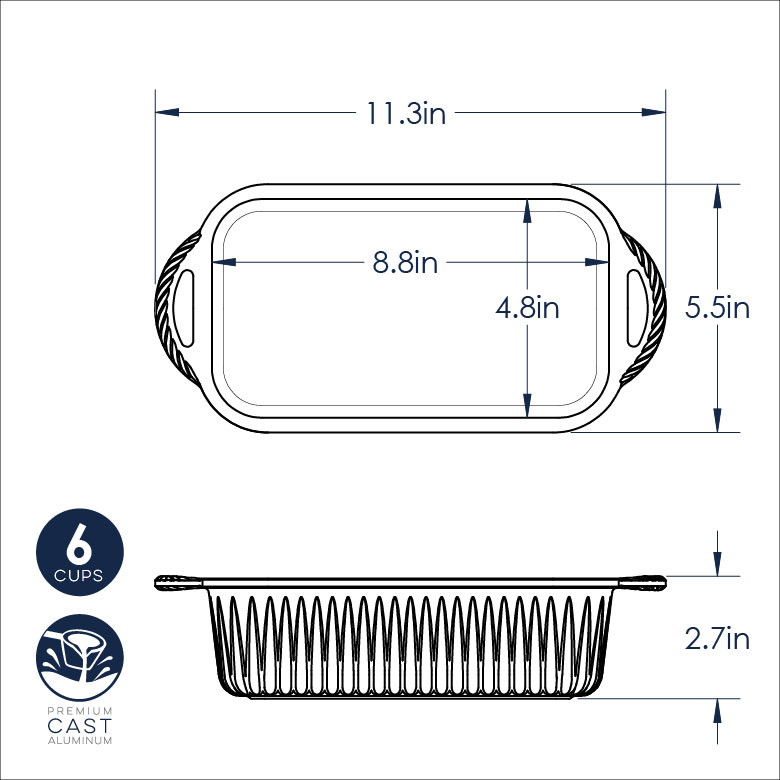 Nordic Ware ProCast aluminum loaf pan, rectangular with straight sides and natural silver finish