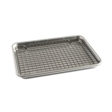 Nordic Ware aluminum quarter sheet pan with nonstick cooling rack, natural silver finish on white background