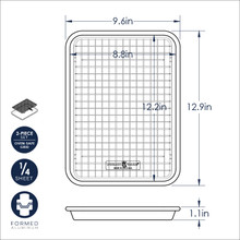 Nordic Ware aluminum quarter sheet pan with black nonstick cooling grid, natural silver finish