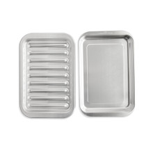 Nordic Ware aluminum broiler pan set with ribbed rack and rectangular drip tray, natural silver finish