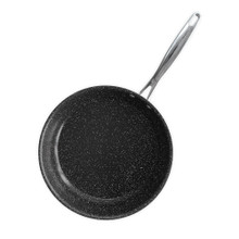 Nordic Ware Basalt 12-inch skillet with black non-stick interior and light exterior, overhead view on white background