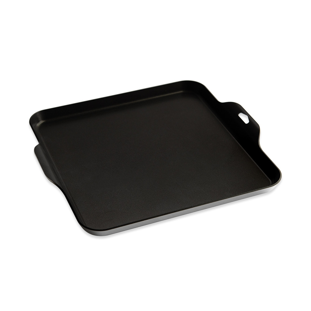 Nordic Ware Square Griddle King, black aluminum cookware with raised edges and dual handles