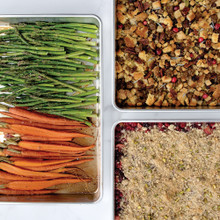 Nordic Ware Naturals aluminum big batch baking pan with freshly baked brownies, natural silver finish