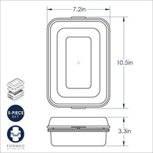 Technical diagram showing dimensions and specifications for Nordic Ware Naturals 5-piece aluminum bakeware set