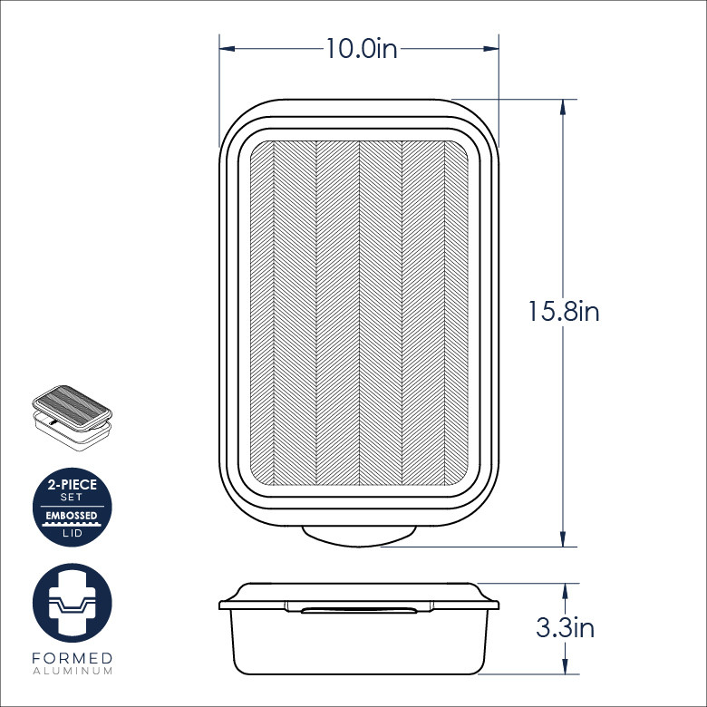 Nordic Ware aluminum 9x13 baking pan with embossed prism lid, rectangular silver cookware set