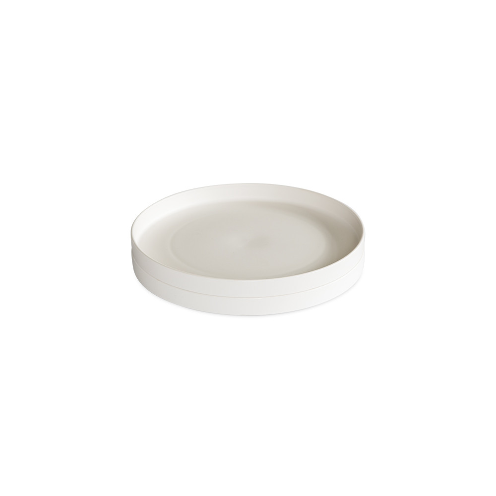 Two white ceramic Nordic Ware lunch plates stacked together, round with divided sections