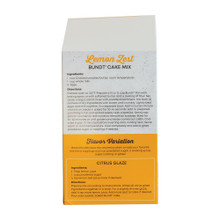 Back panel of Nordic Ware Lemon Zest Bundt Cake Mix box showing baking instructions and ingredients list