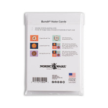 The backside of Nordic Ware Bundt greeting cards set in clear plastic packaging showcasing what is in the set.