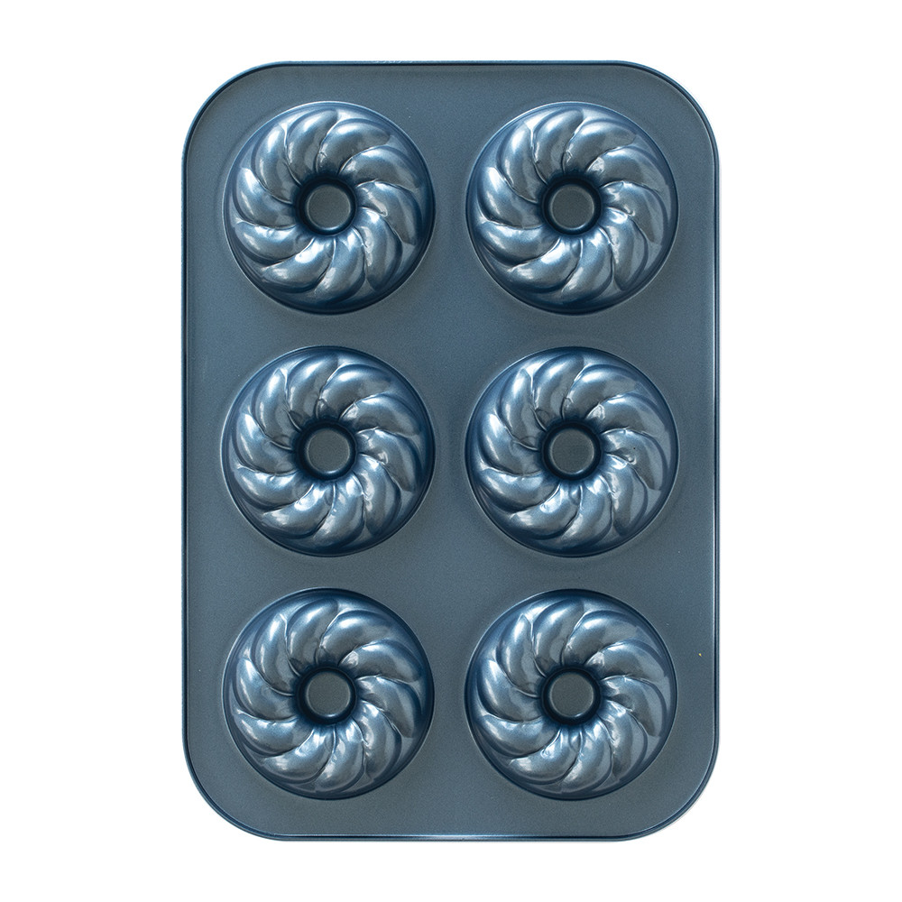 Nordic Ware aluminum French Twist Donut Pan with 12 twisted fluted cavities, natural silver finish