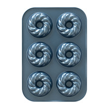 Nordic Ware aluminum French Twist Donut Pan with 12 twisted fluted cavities, natural silver finish