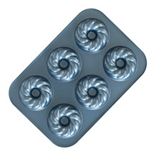 Nordic Ware aluminum French twist donut pan with 12 decorative fluted cavities, natural silver finish