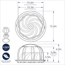 Nordic Ware aluminum Formed Swirl Bundt pan with clear plastic cake keeper dome, silver finish
