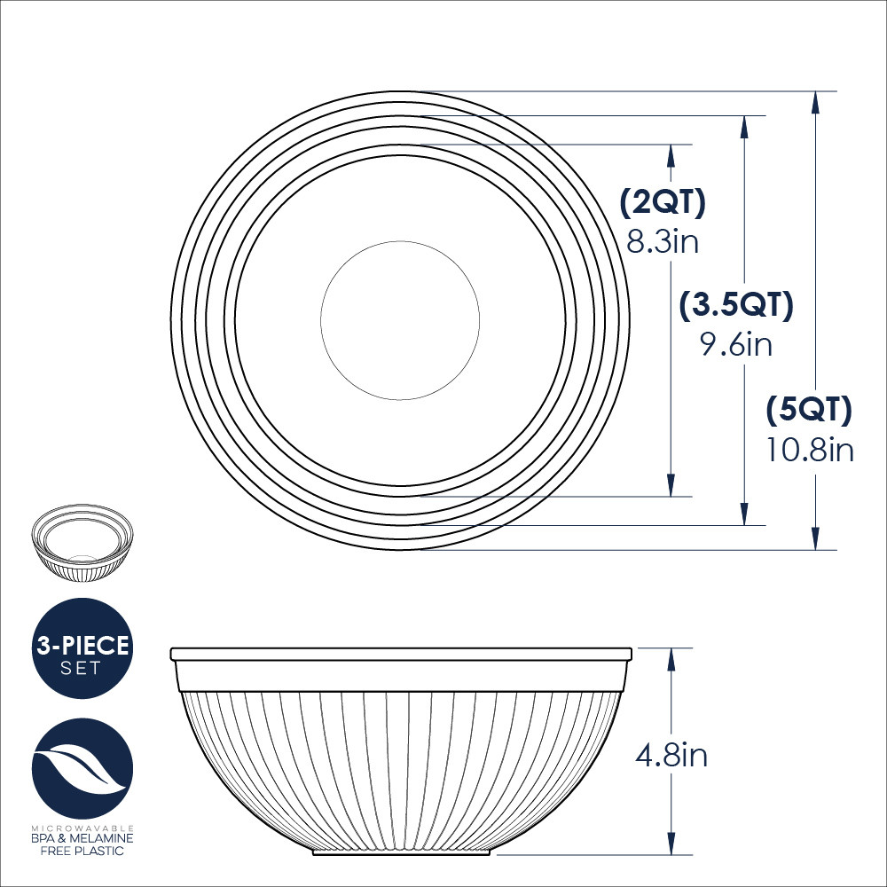 Nordic Ware 3 Piece Prep & Serve Mixing Bowl Set, White - Picture 4 of 4