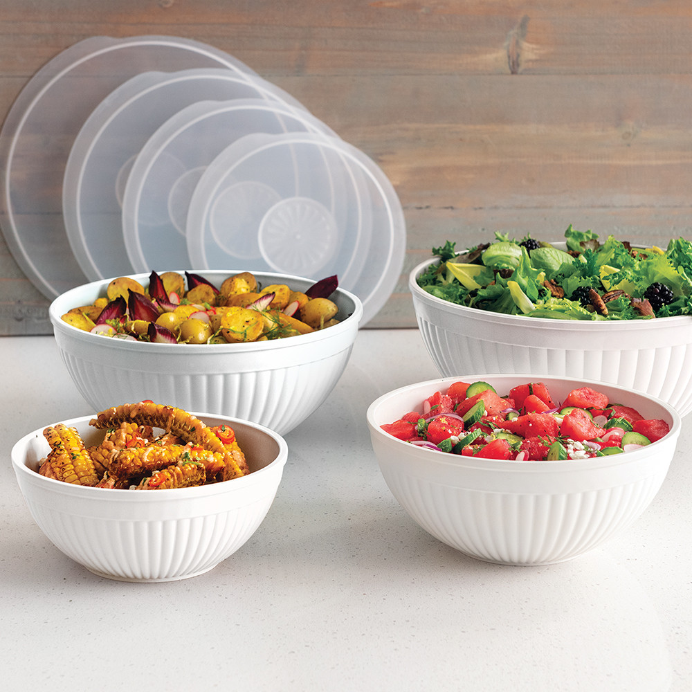 8 Piece Covered Bowl Set, White | Microwave Safe Bowls | Nordic Ware