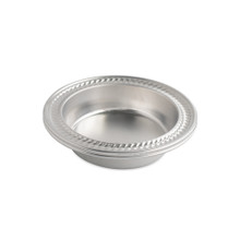 Two Nordic Ware aluminum mini pie pans stacked, 5-inch round baking dishes with natural silver finish