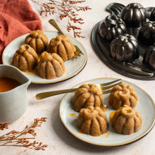 Pumpkin Cakelets on small plates with caramel drizzle
