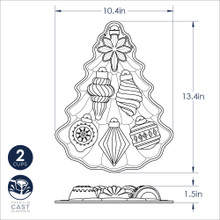 Nordic Ware aluminum Vintage Ornament Cakelet pan with 12 decorative ornament-shaped cavities, natural finish