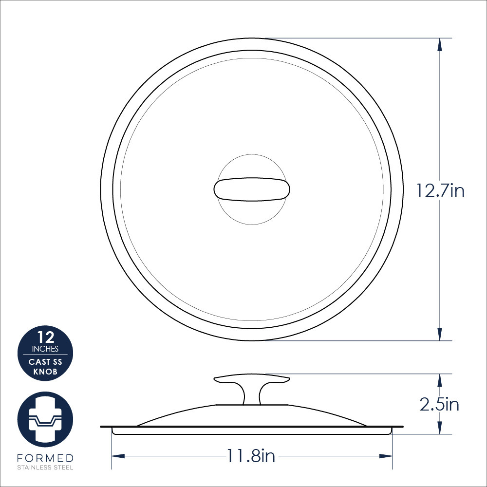 Nordic Ware 12-inch stainless steel Basalt lid, circular with brushed metal finish and center handle