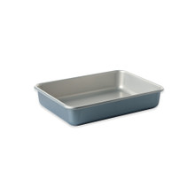 Nordic Ware Brilliant aluminum 9x13 rectangular baking pan with natural silver finish, angled view
