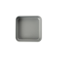 Nordic Ware aluminum square cake pan, 9-inch with straight sides and natural silver finish, overhead view